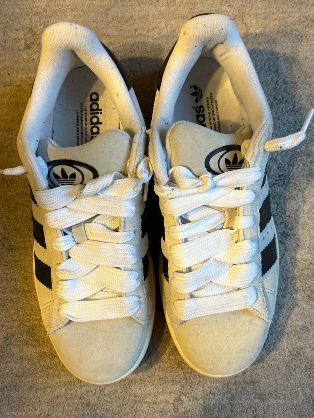 adidas Off-White Suede Sneakers with Black Stripes - Picture 2 of 6